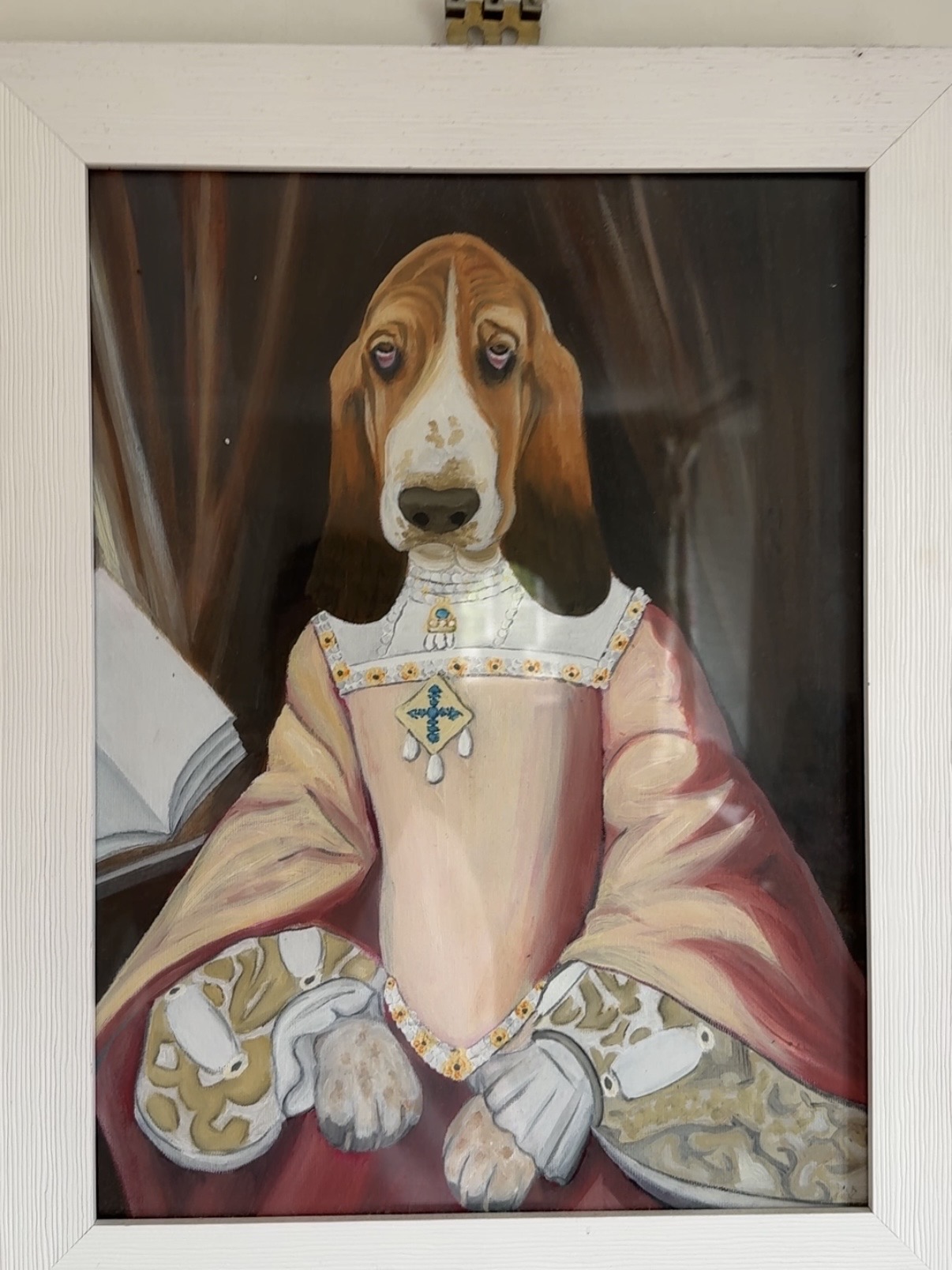 The house portrait — a basset hound in formal dress